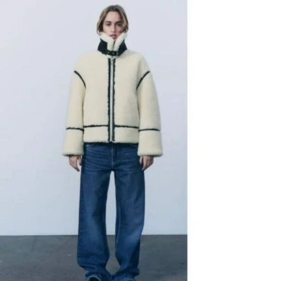 ZARA FAUX FUR BIKER JACKET - Picture 5 of 16